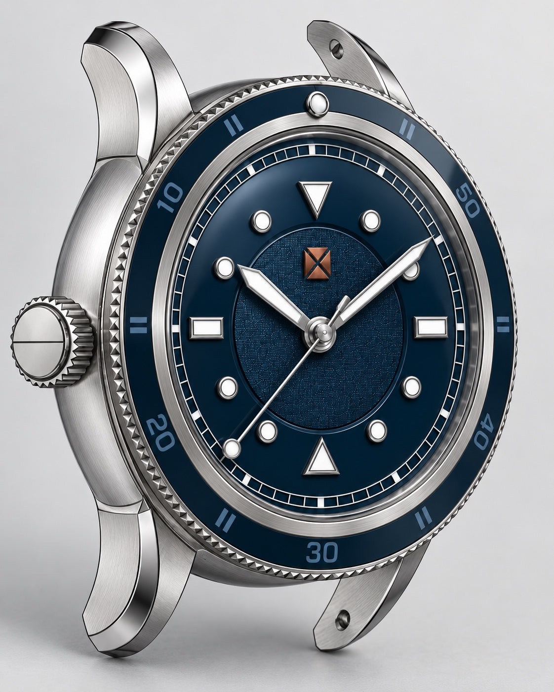 Voyager II case render showing intended brushed surfaces and polished transitions