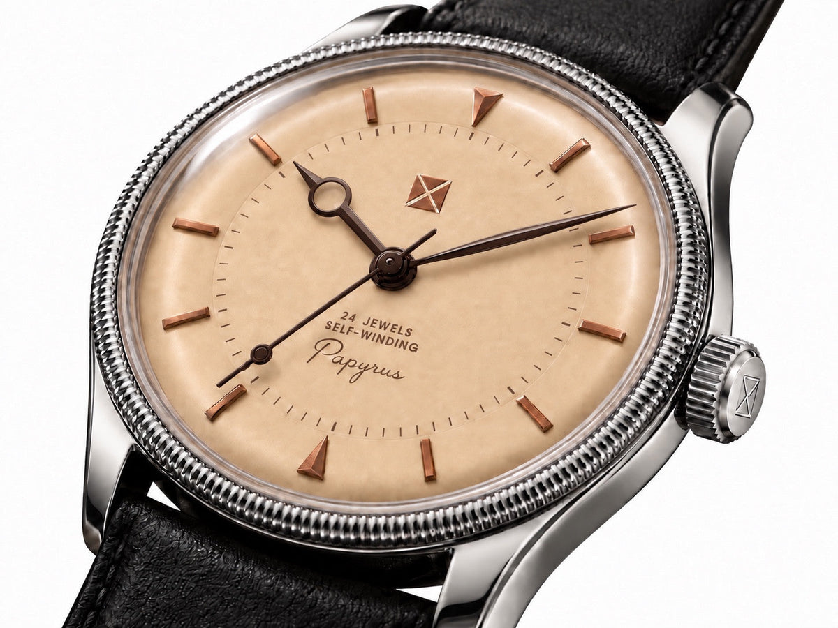 Development render of the Cousineau Papyrus with a warm dial and applied hour markers