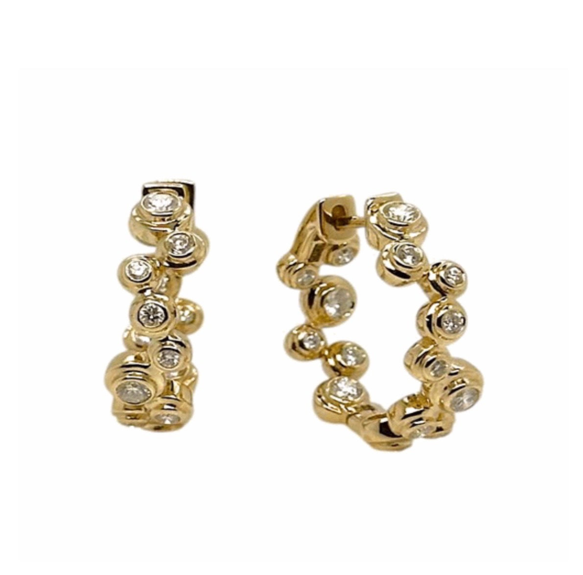 FS 14KY Bezel Bubble Wiggly Hoops .86 CT