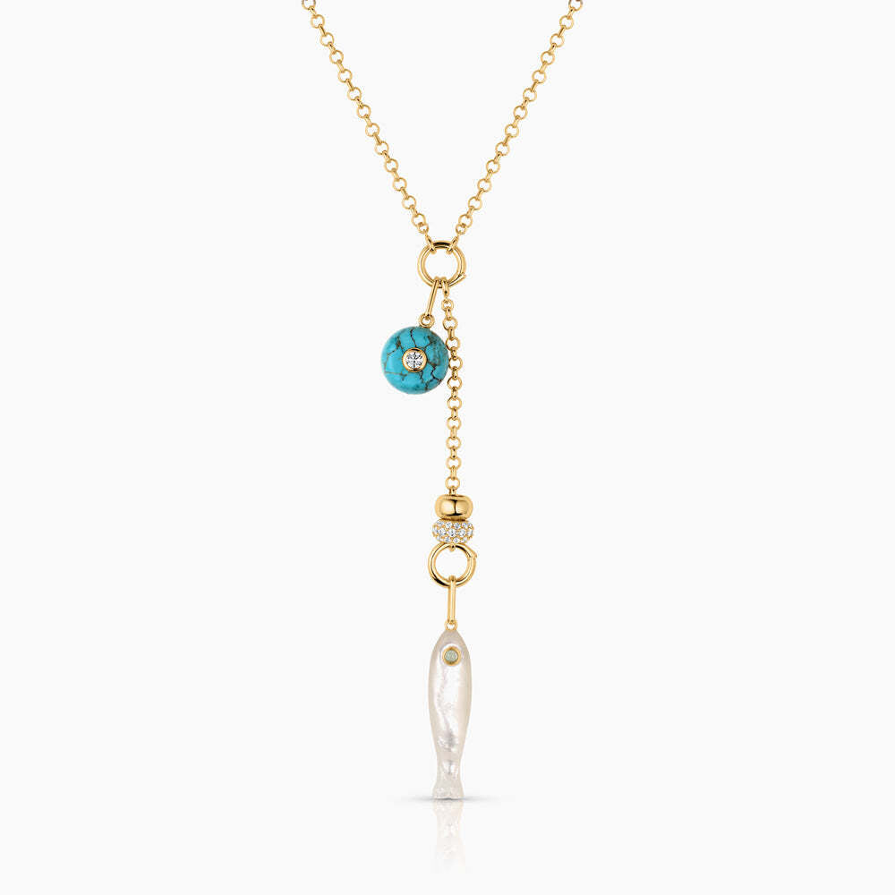 Béla Howlite and Mother Of Pearl Lariat Necklace by THATCH