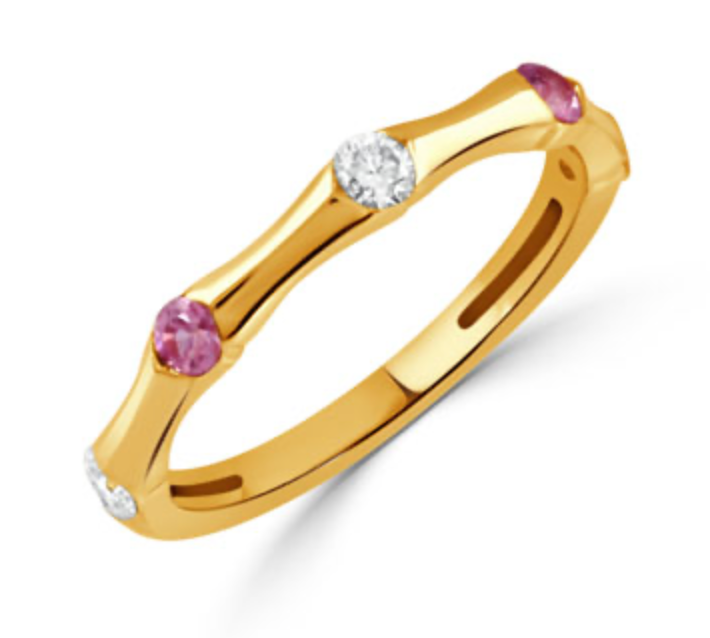 DOVES 18KY DIAMOND RING WITH PINK SAPPHIRE D3=.20 PS2=.15