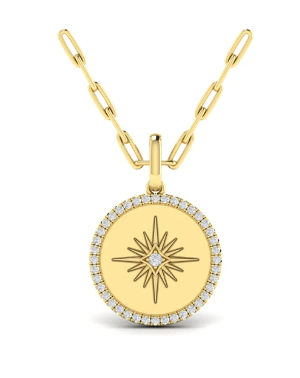 Vlora 14KY Center Starburst Diamond and Bezel Pendant .24CTW