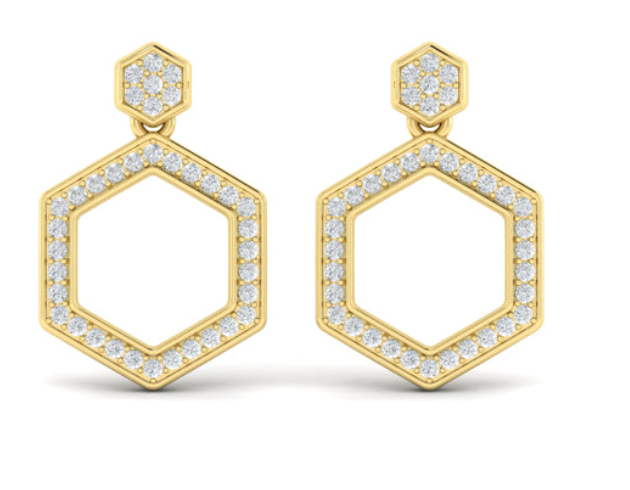 Vlora 14KY Channel Set Diamond Open Honeycomb Drop Earrings .59 CTW