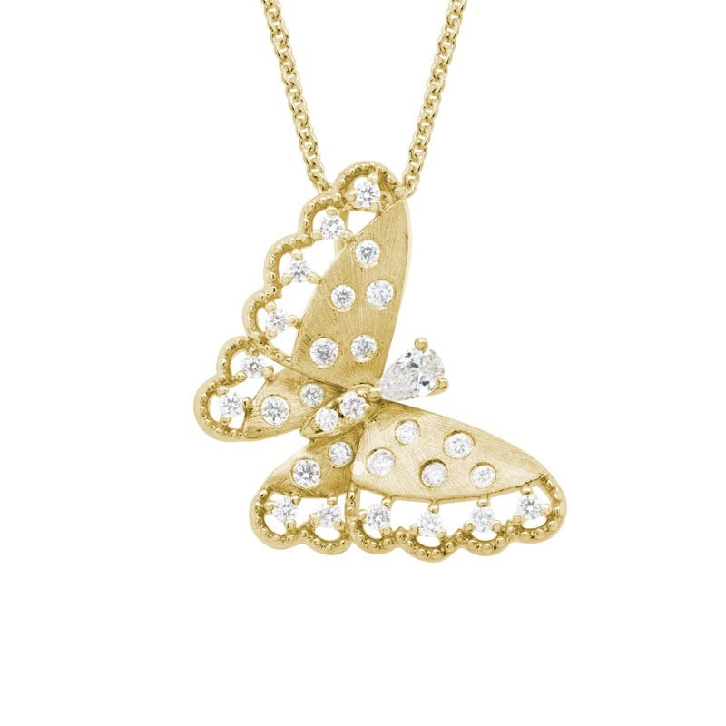 Artistry 14KY Butterfly Pendant 16-18 in. 28RD= .14 ctw 1 pear=.04 ctw