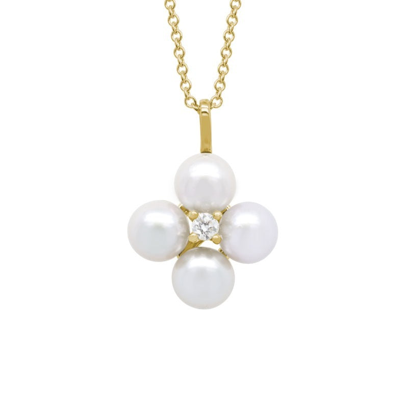 Artistry 14KY Pearl & Diamond Cluster Pendant 18 in. Freshwater