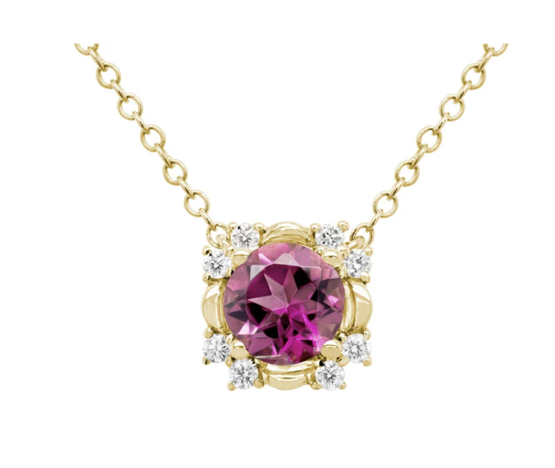 Artistry 14KY Pink Tourmaline and diamond Pendant  .4 ctw tour. dia. .8 ctw