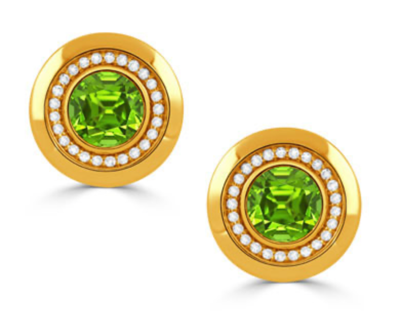 DOVES 18KY DIAMOND EARRING WITH PERIDOT D50=.19 PD=1.77
