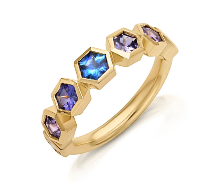 GC 14KY Ombre Sapphire Graduating Hexagon Bezel Band 1.6 CTW