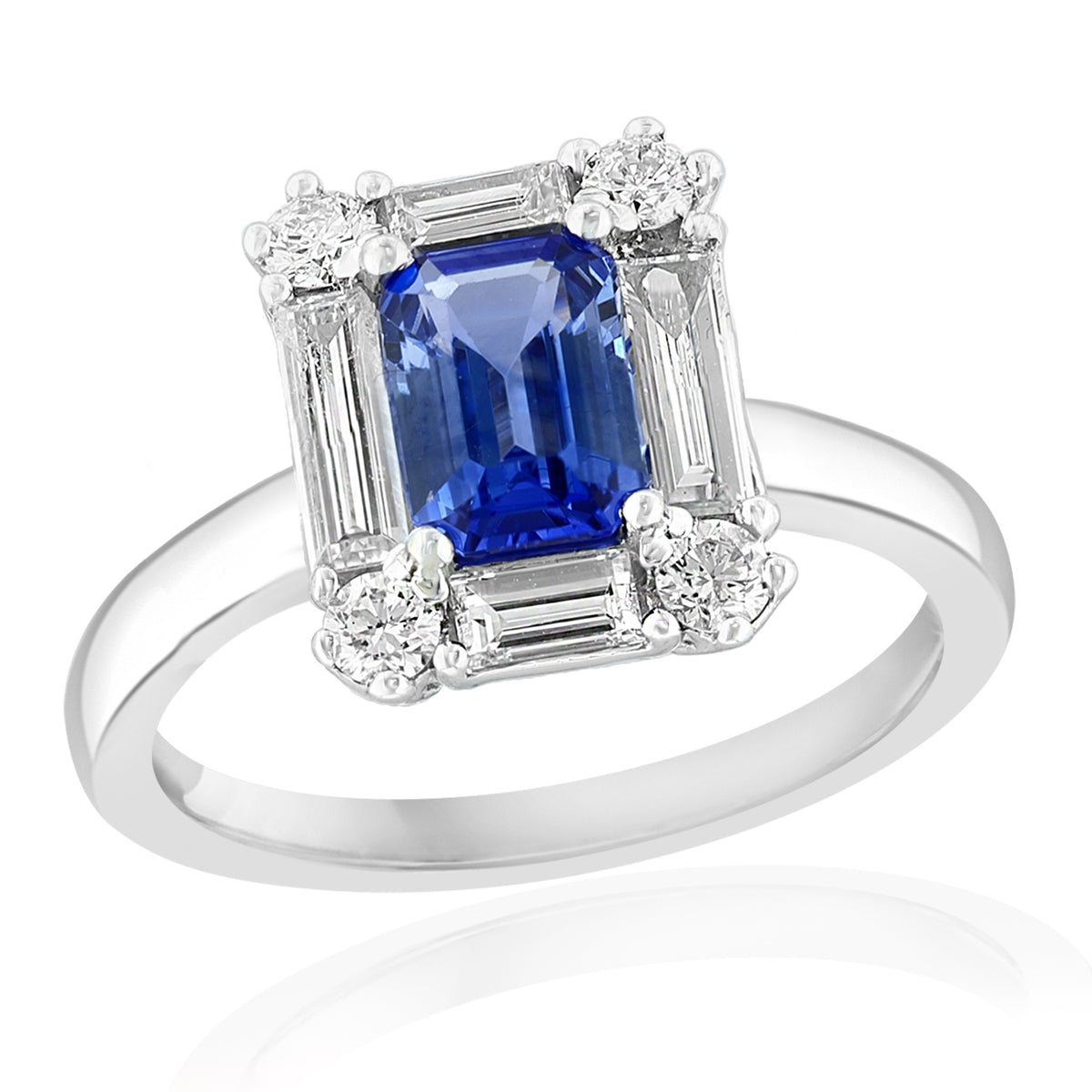 JBJ 14KW Diamond Sapphire Emerald Cut Ring Size 6.5 dia. .62 CTW Sapp. 1.03 CTW