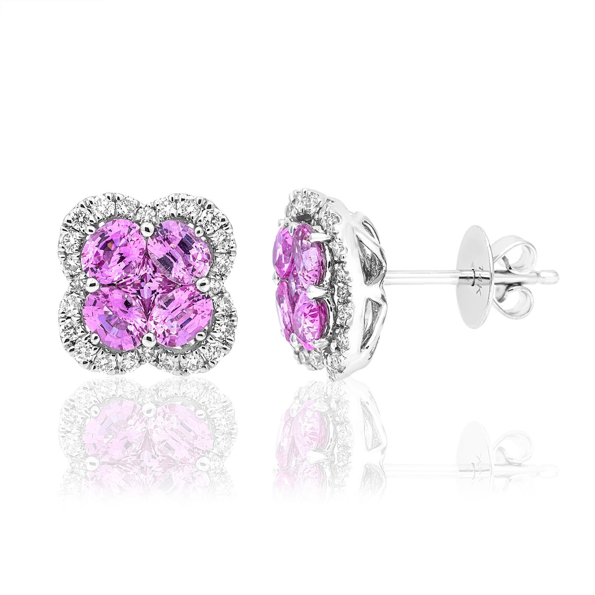 JBJ 14KW Pink Sapphire and Diamond cluster Earrings .4 ctw sap. 1.88 ctw E328-WGPIS