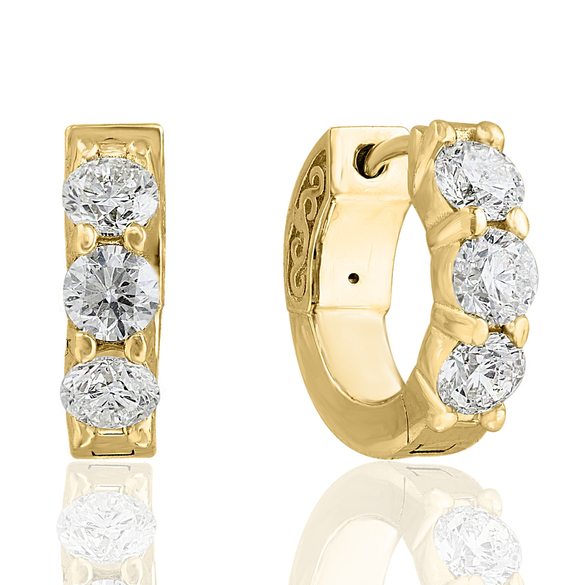 JBJ 14KY Diamond 3 Stone Huggies 1.51 CTW