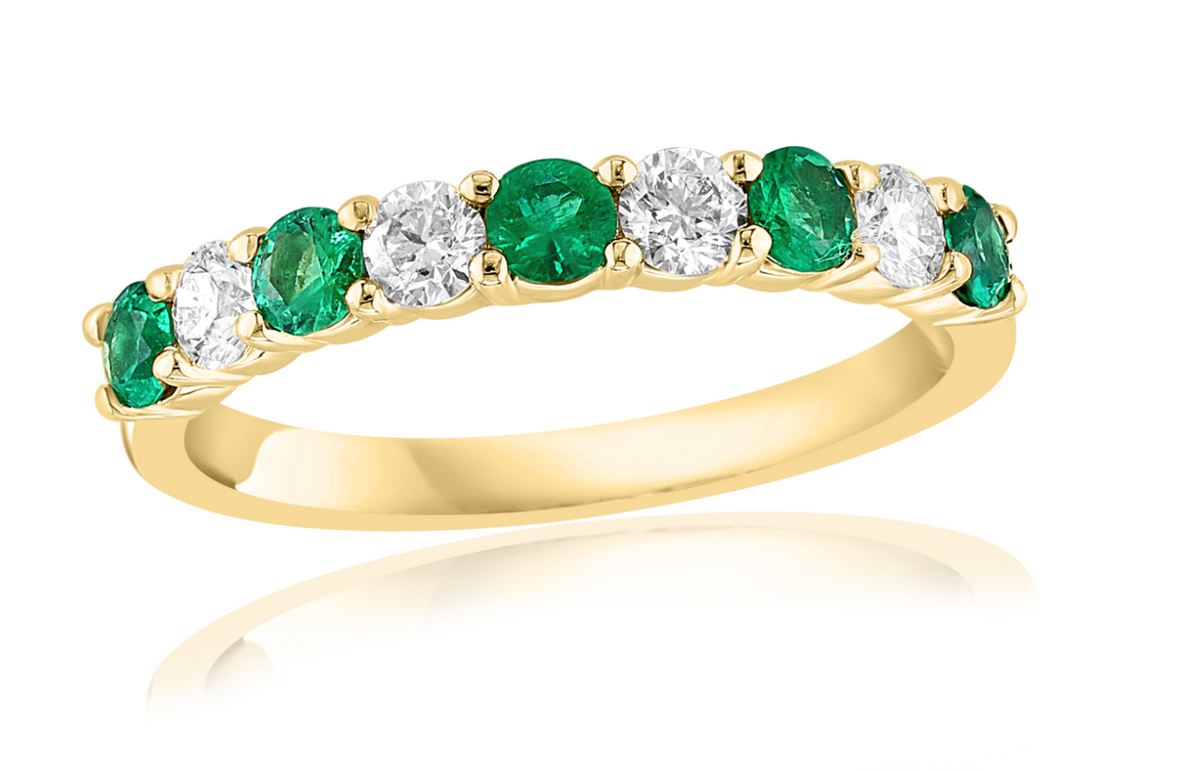 JBJ 14KY Diamond and Emerald Band RD=.37 CTW EM=.53 CTW