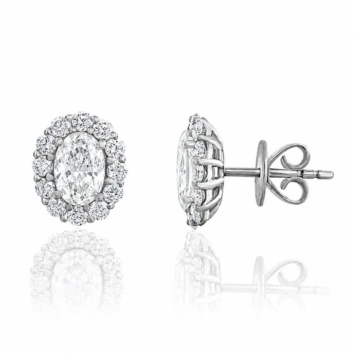 JBJ 18KW Diamond Cluster Studs 24RD=.6 CTW 2RD=1.63 CTW