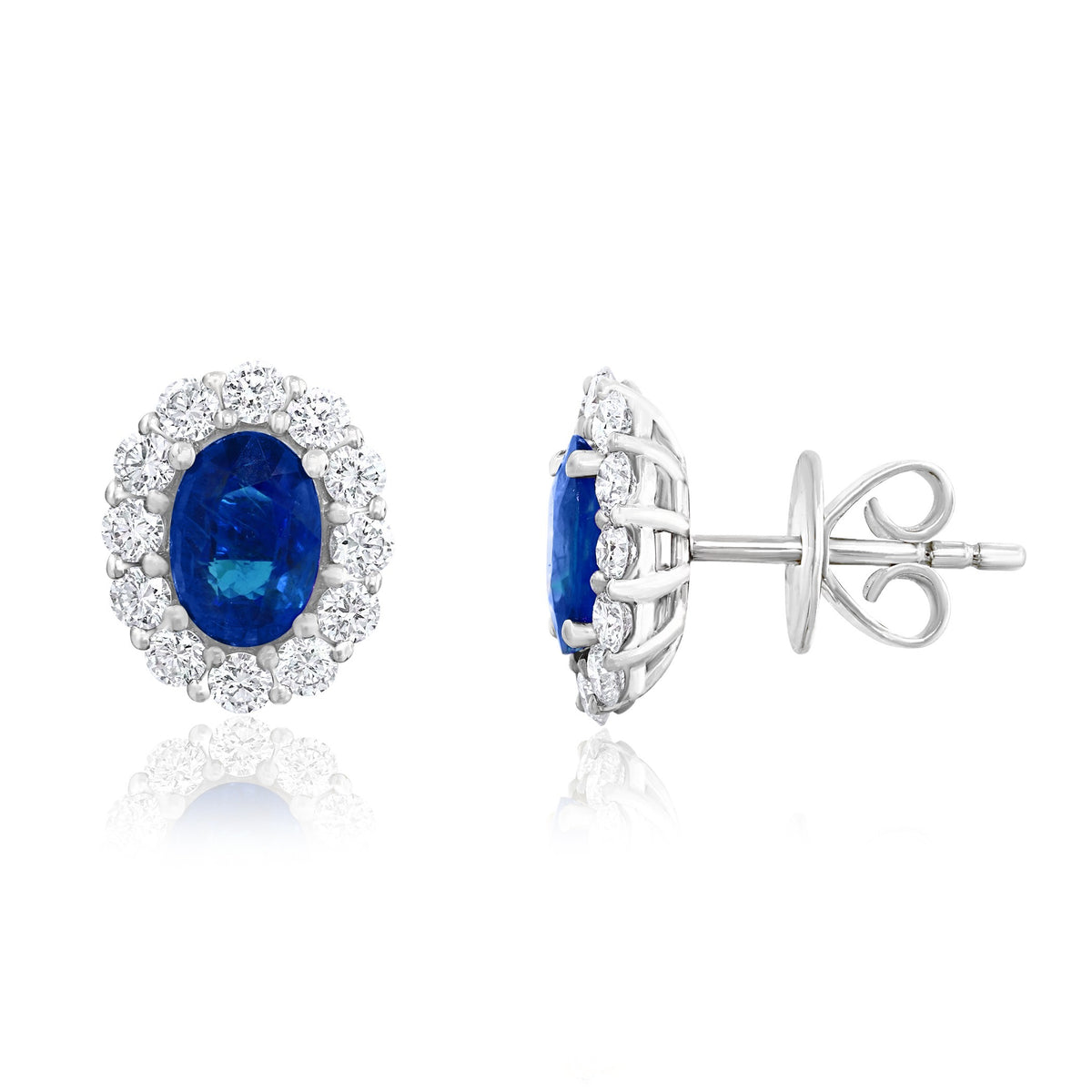 JBJ 18KW Sapphire and Diamond Cluster Earrings dia .83 CTW Sap. 1.79 CTW