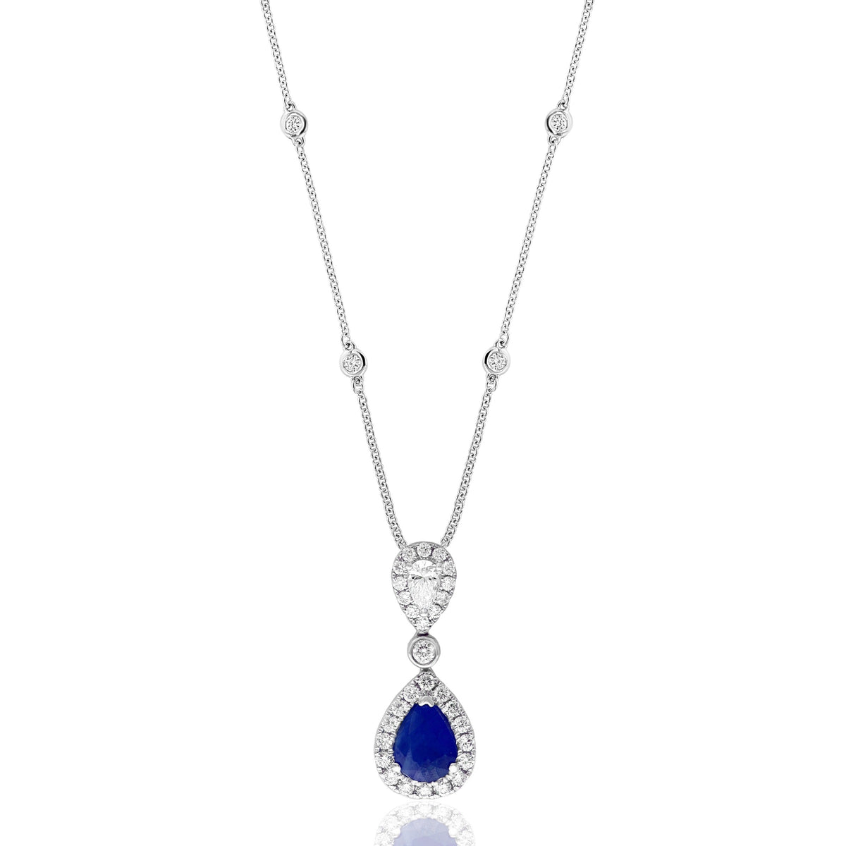 JBJ 18KW Sapphire and Diamond Drop Pendant 18 in. dia .72 CTW Sap. .95 CTW