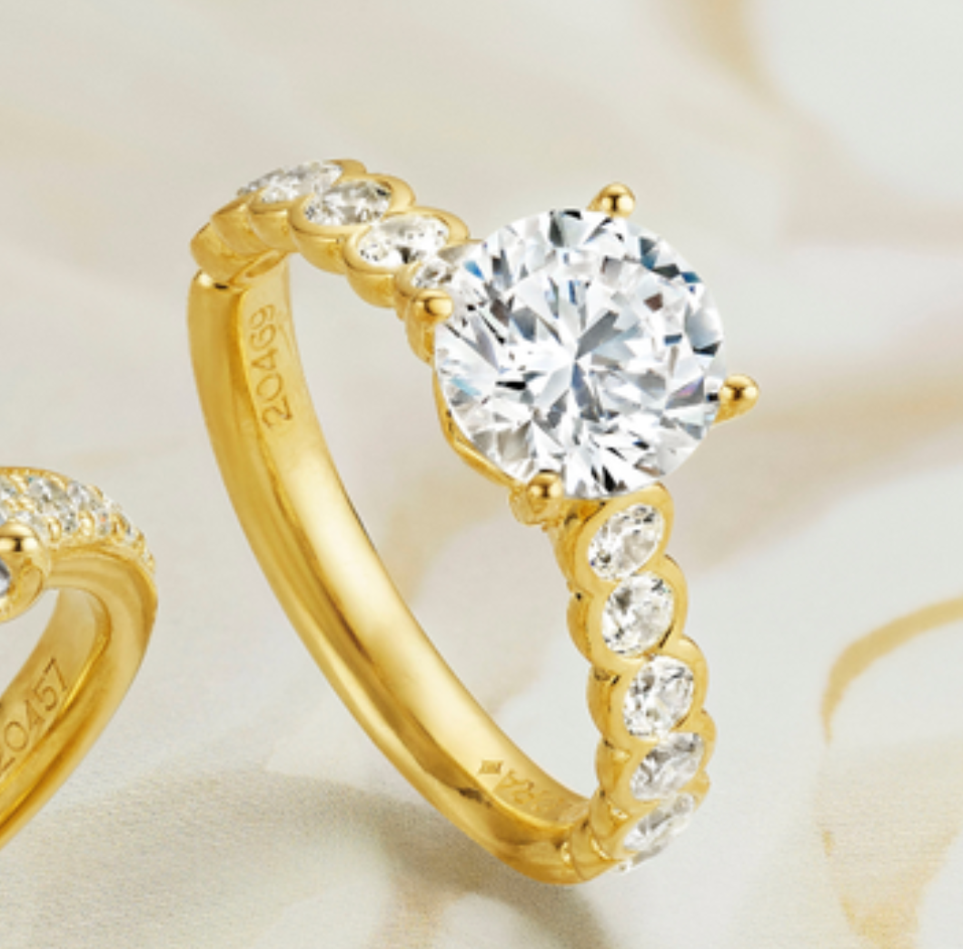 Vlora 14KY Round Diamond Engagement Ring with Bezel-Set Diamond Band Size 6.5 .77CTW Center Stone Not Included